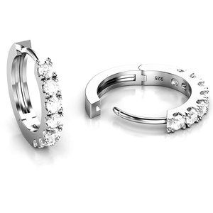 Sterling Silver Round CZ Huggie Hoop Earrings